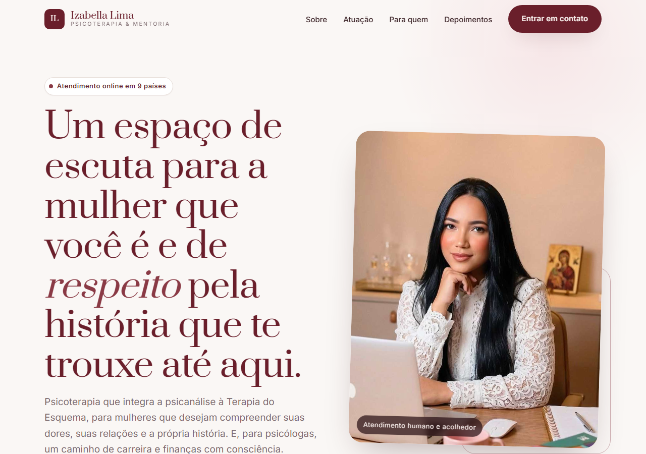 Captura de tela do site da Izabella Lima